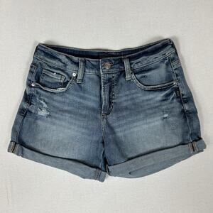 Silver Jeans Boyfriend Short Women's W27 Blue Denim Shorts Cuffed Casual Preppy